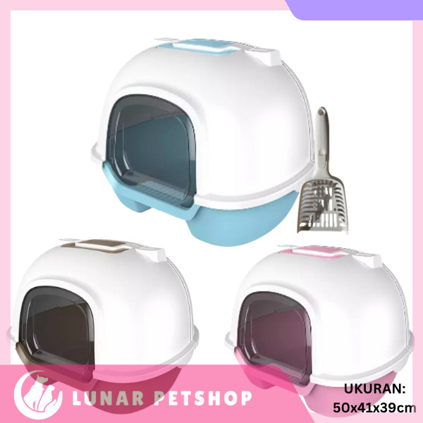 LITTER BOX DENGAN TUTUP DAN SEKOP - LITTER BOX KUCING - KOTAK PASIR KUCING