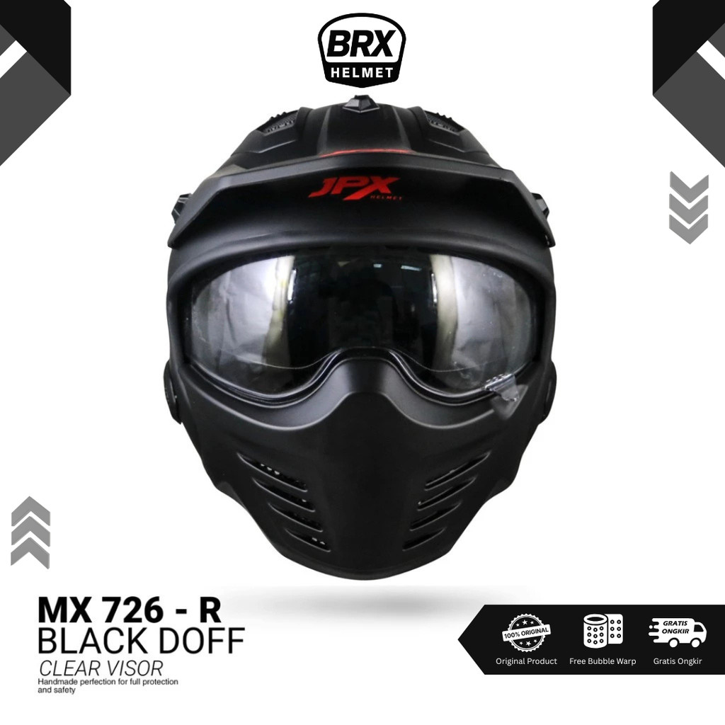 Helm JPX Full Face MX-726R Black Doff Original SNI ECE Modular Full Face Pria Keren MX726R BRX Helme