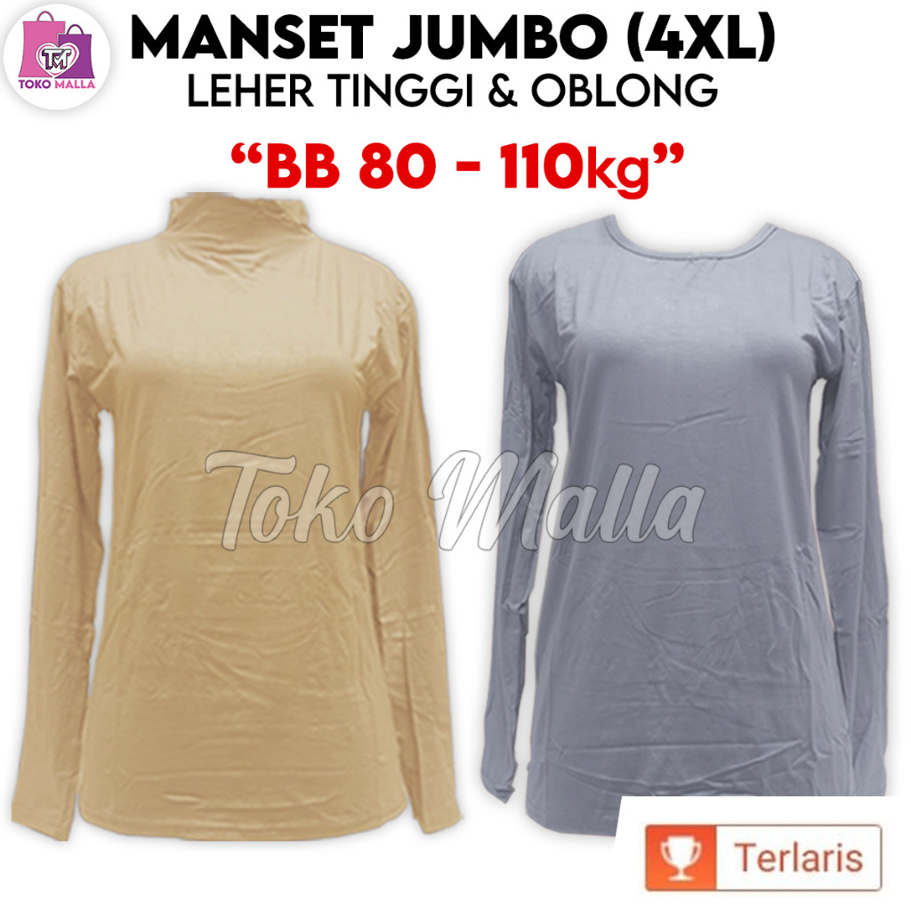 ERVINA.ID Baju Manset Jumbo Big Size Lengan Panjang Wanita Bahan Rayon Super Kerah Leher Turtle Neck