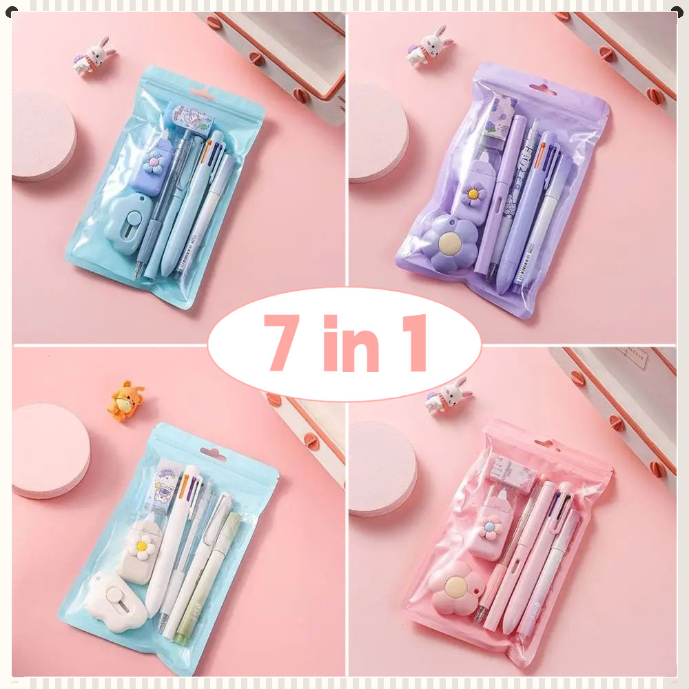 

Set 7-Piece-Set Set Alat Tulis Kawaii Paket Hadiah Perlengkapan Sekolah Lucu Berbagai Macam Alat Tulis, Bahan Plastik Tahan Lama