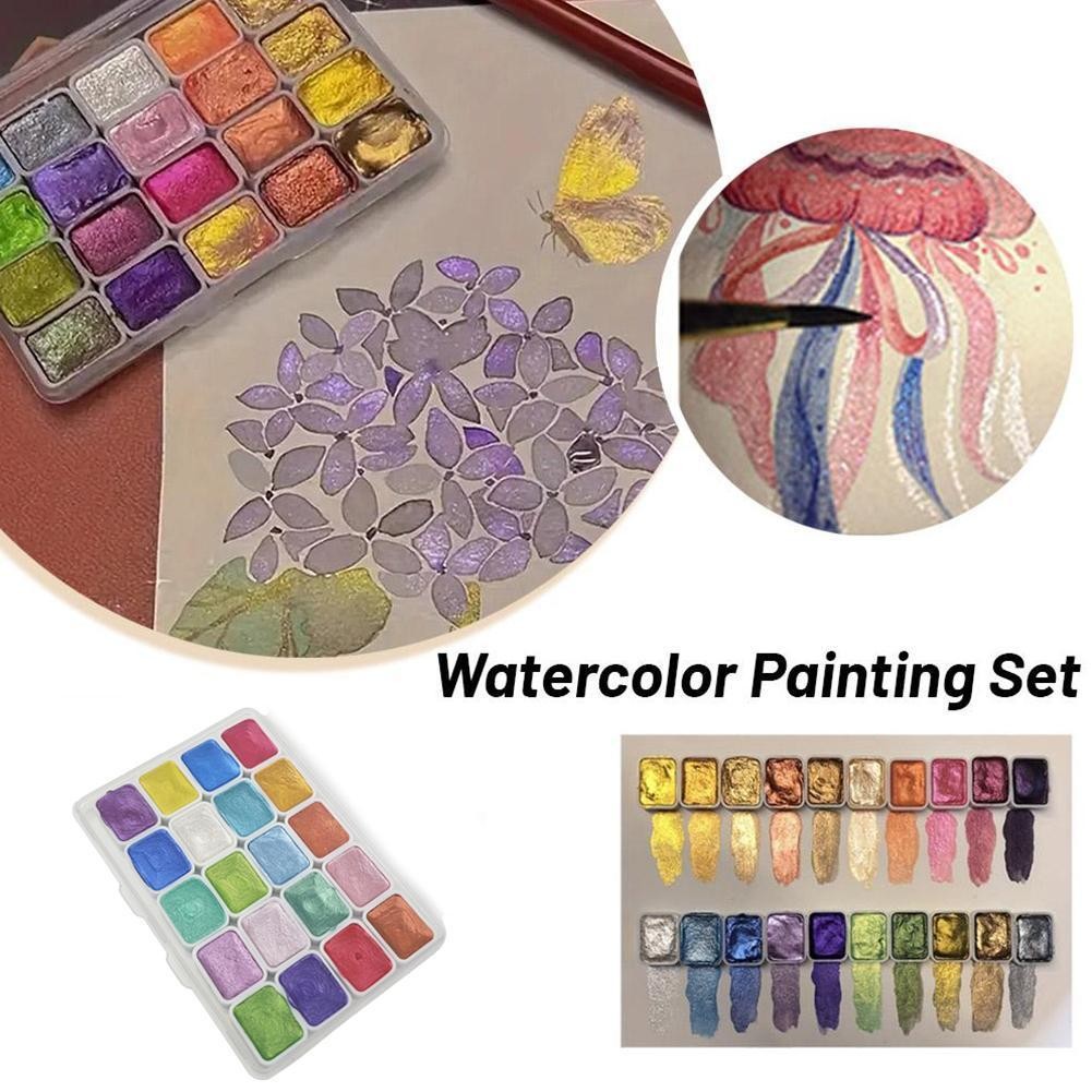 

20 Colors Solid Watercolor Painting Set with Pearl Shimmer-Non-Fade Vivid Pigments for Nail Art,Crafts,DIY Painting