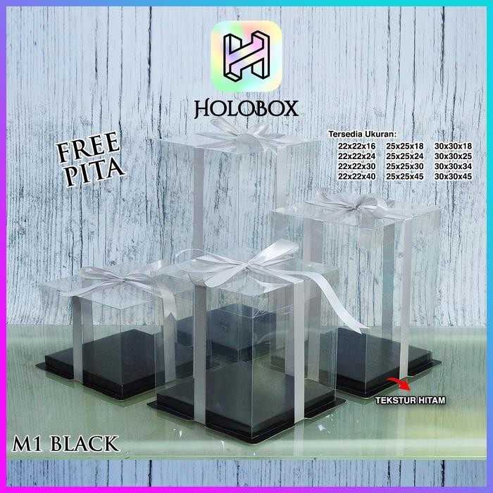 Cake Box Kotak Kue Mika Transparan Dus Hadiah - Tutup Mika 25x25 - Black, 25x25x18