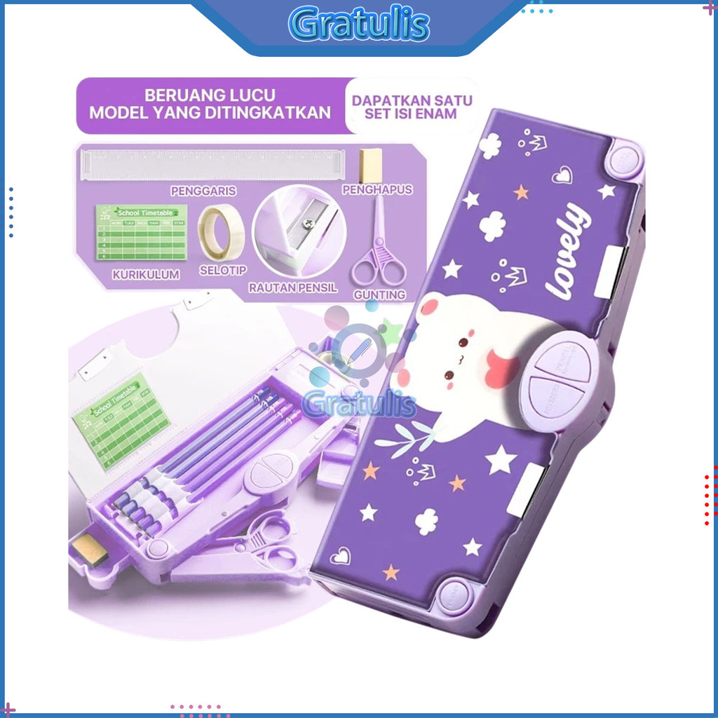 

PENCIL CASE MULTIFUNGSI [1 SET/6 IN 1] / TEPAK KARAKTER ANAK / TEMPAT PENSIL LENGKAP SERUTAN PENGGARIS GUNTING PENGHAPUS KERTAS JADWAL SOLASI / KOTAK PINSIL