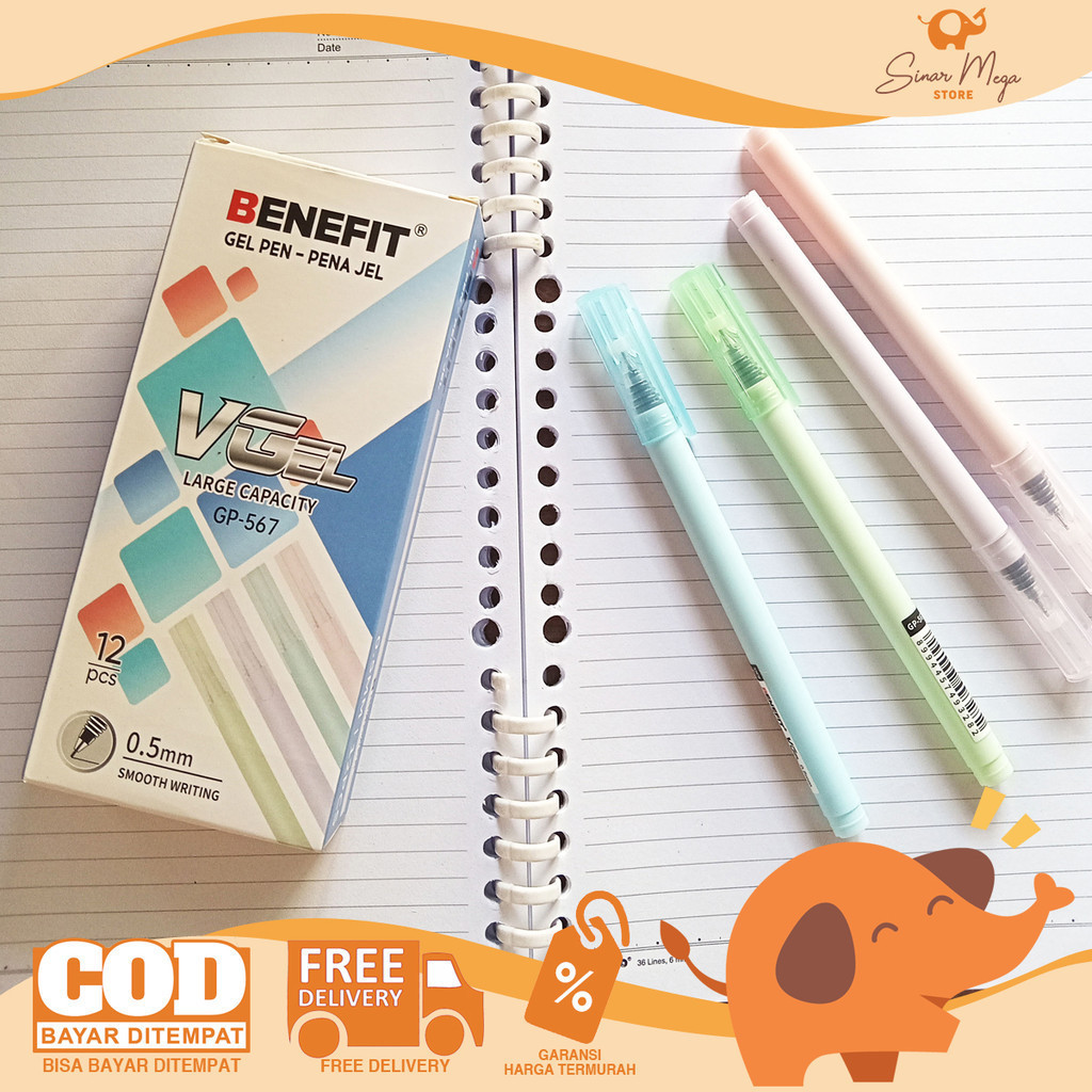 

Benefit Gel Pen GP-567 VGEL 0.5mm Pastel SATUAN Big Capacity Pulpen Hitam Pena Jel Murah