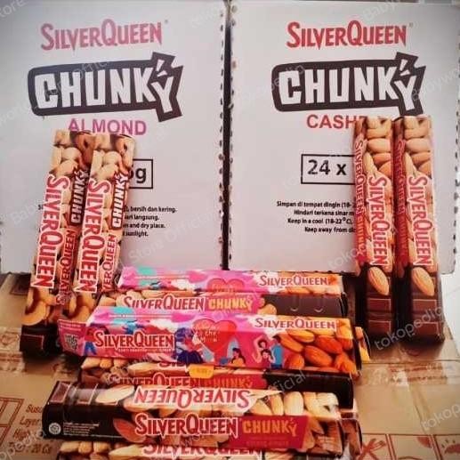 

Silverqueen Chunky Bar Box Coklat Kacang Varian Almond / Cashew / Orange / White / Dark ( 24x95gr )