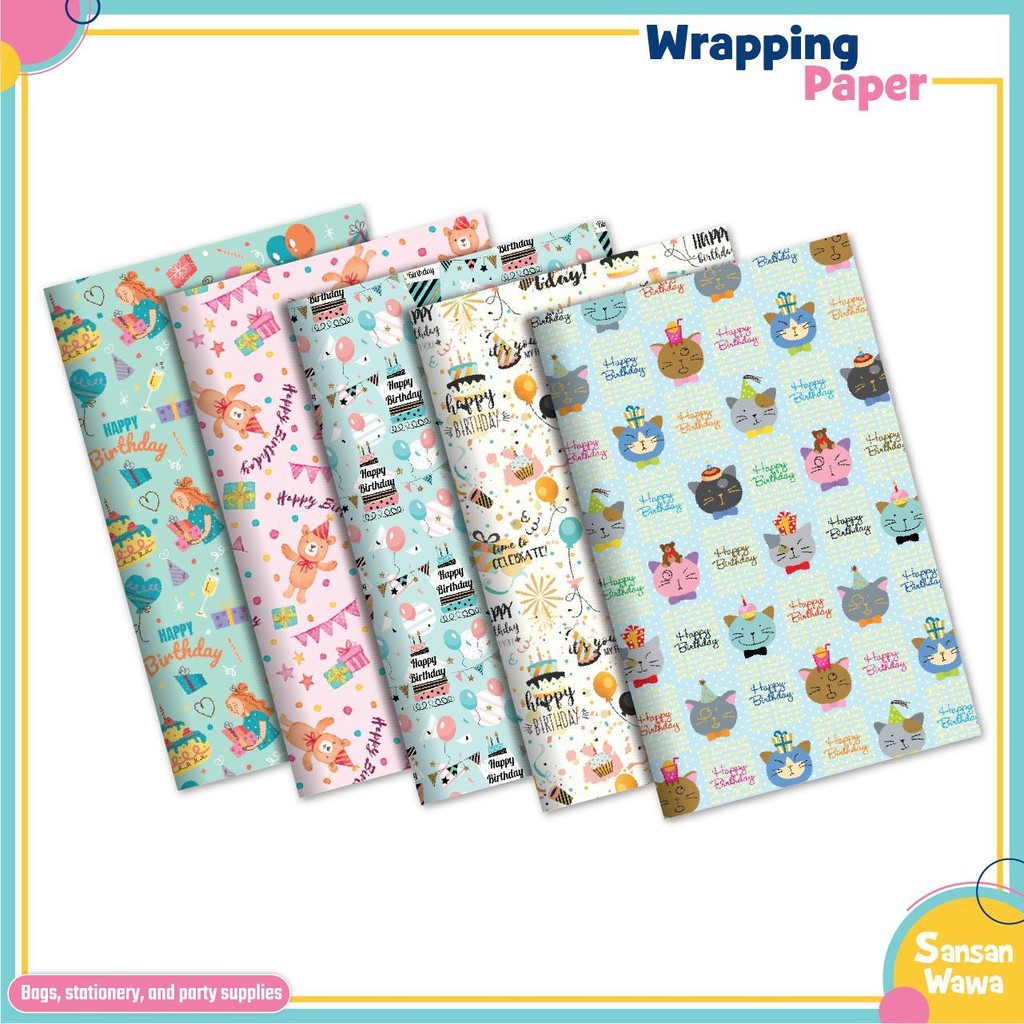 

Sansan Wawa Kertas kado Paket 5 Lembar - 1 tema mix random tidak bisa pilih kode - untuk birthday ulang tahun baby gift wrapping paper