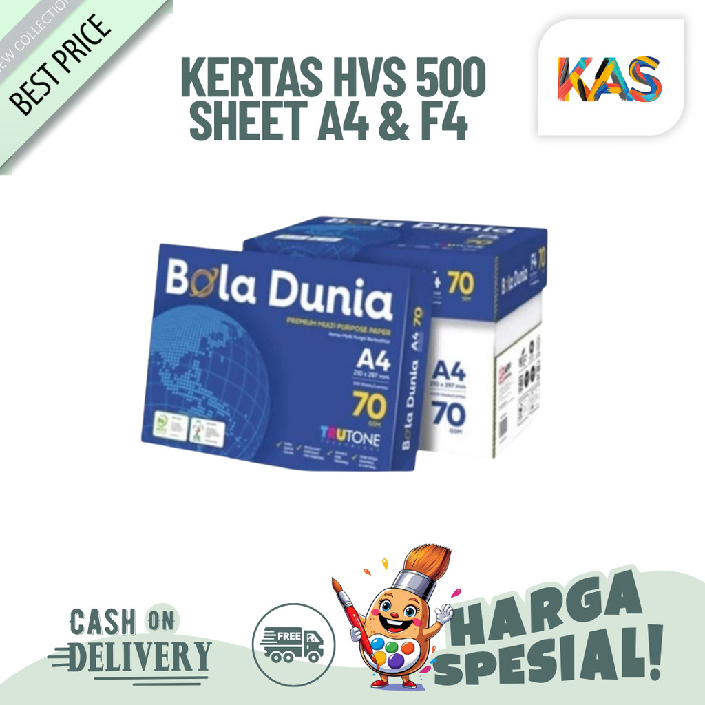 

Kertas HVS Bola Dunia Polos Multifungsi 500 Sheet A4 & F4 / Kertas Print Fotokopi 70 & 80 Gram 1RIM- KAS