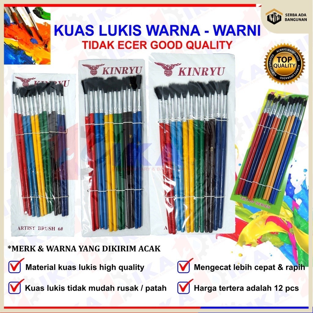 

SAB KUAS LUKIS SET / KUAS LUKIS CAT AIR / PAINT BRUSH WARNA Kuas lukis watercolor - 1 LUSIN