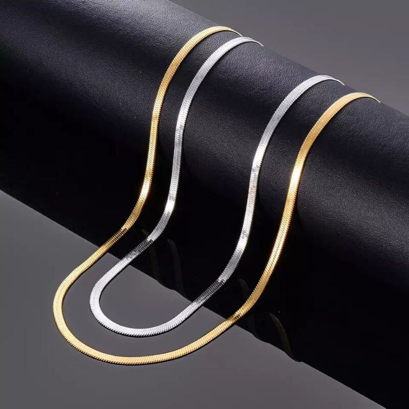 COD  Kalung Titanium PRIA Wanita Model PIPIH gepeng WARNA EMAS GOLD