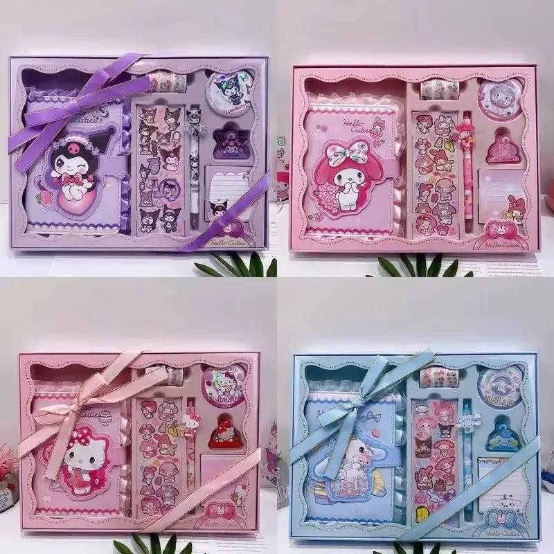 

New Sanrio Hand Ledger Bar Set Cute Girl Heart Stationery Combination Sticker Badge Notebook Gift Box for Students