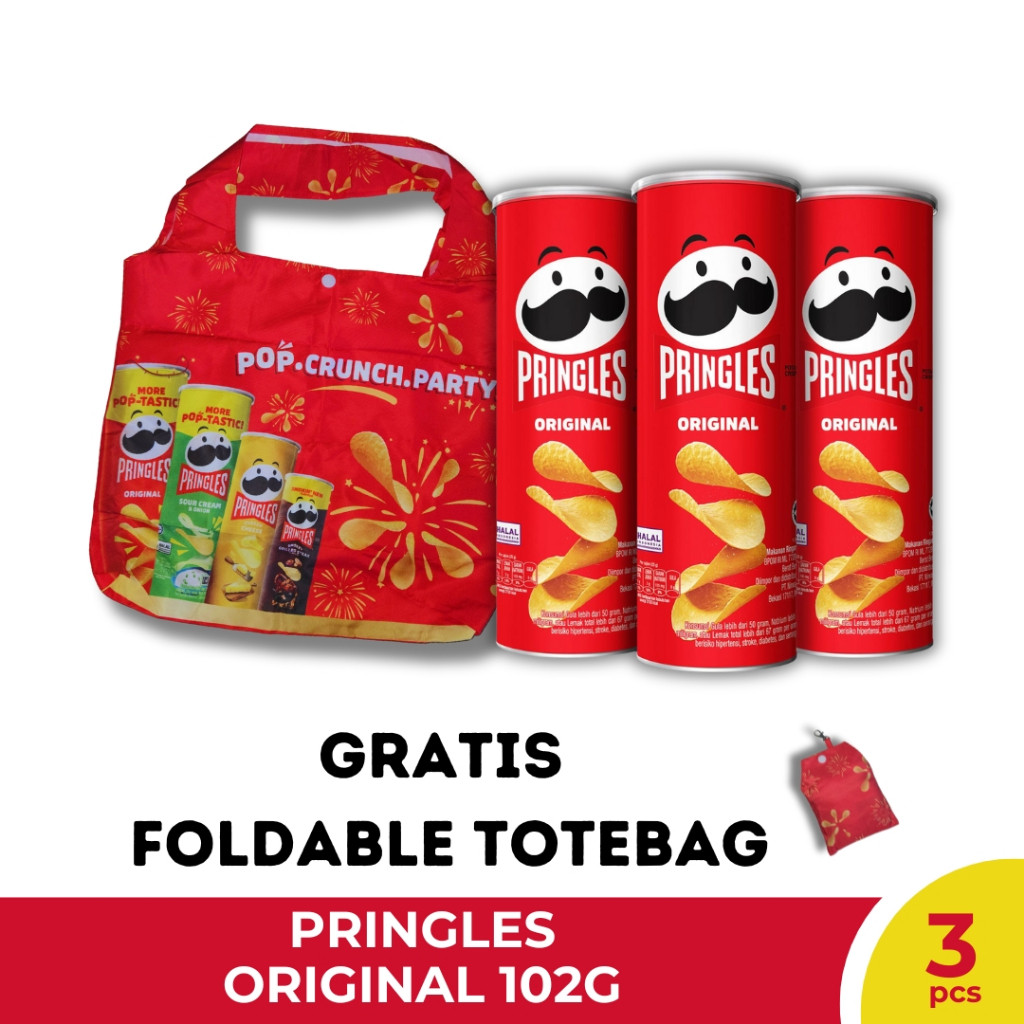

[FREE FOLDABLE BAG] Bundle 3 Pringles Keripik Kentang 102g - Original 102g