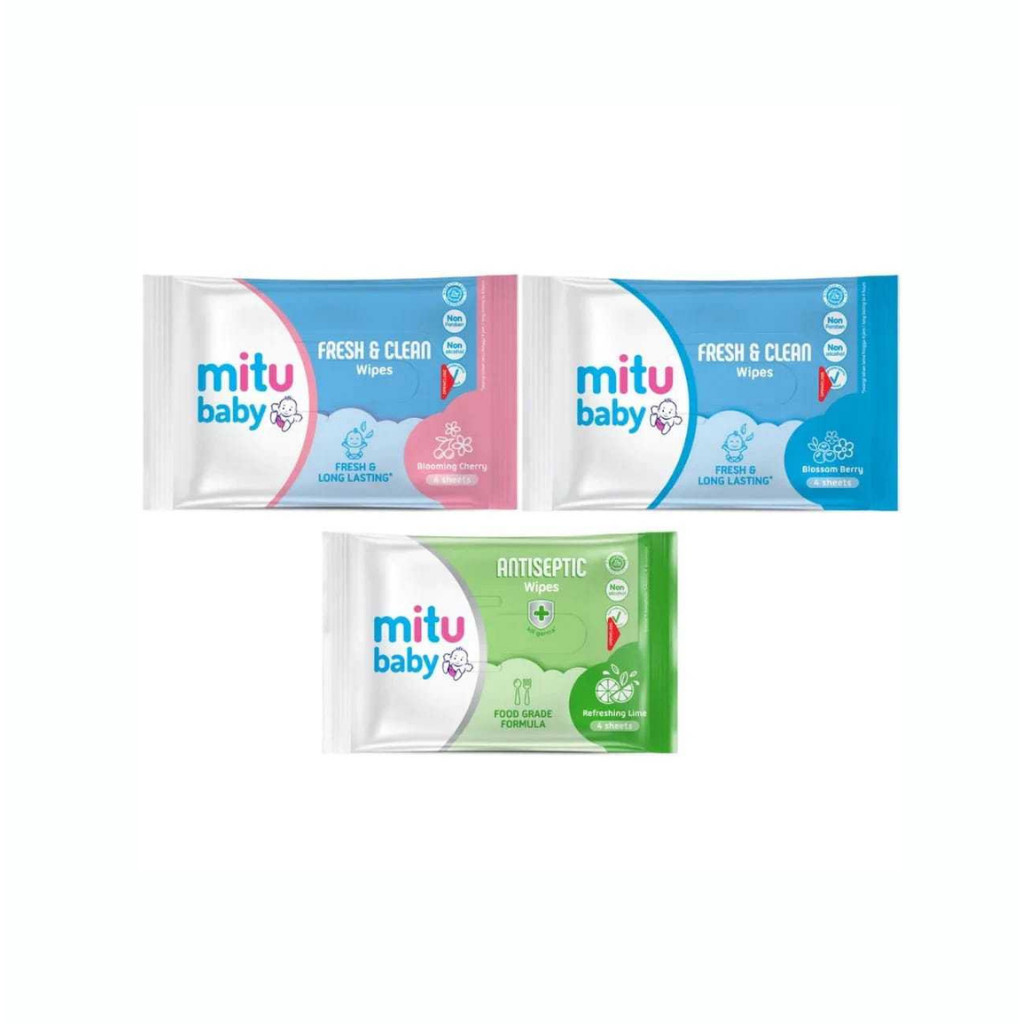 Tissue Basah Mitu isi 4s / Fresh & Clean Baby Wipes Kecil / Tisu Bayi Travel Sachet PER PCS