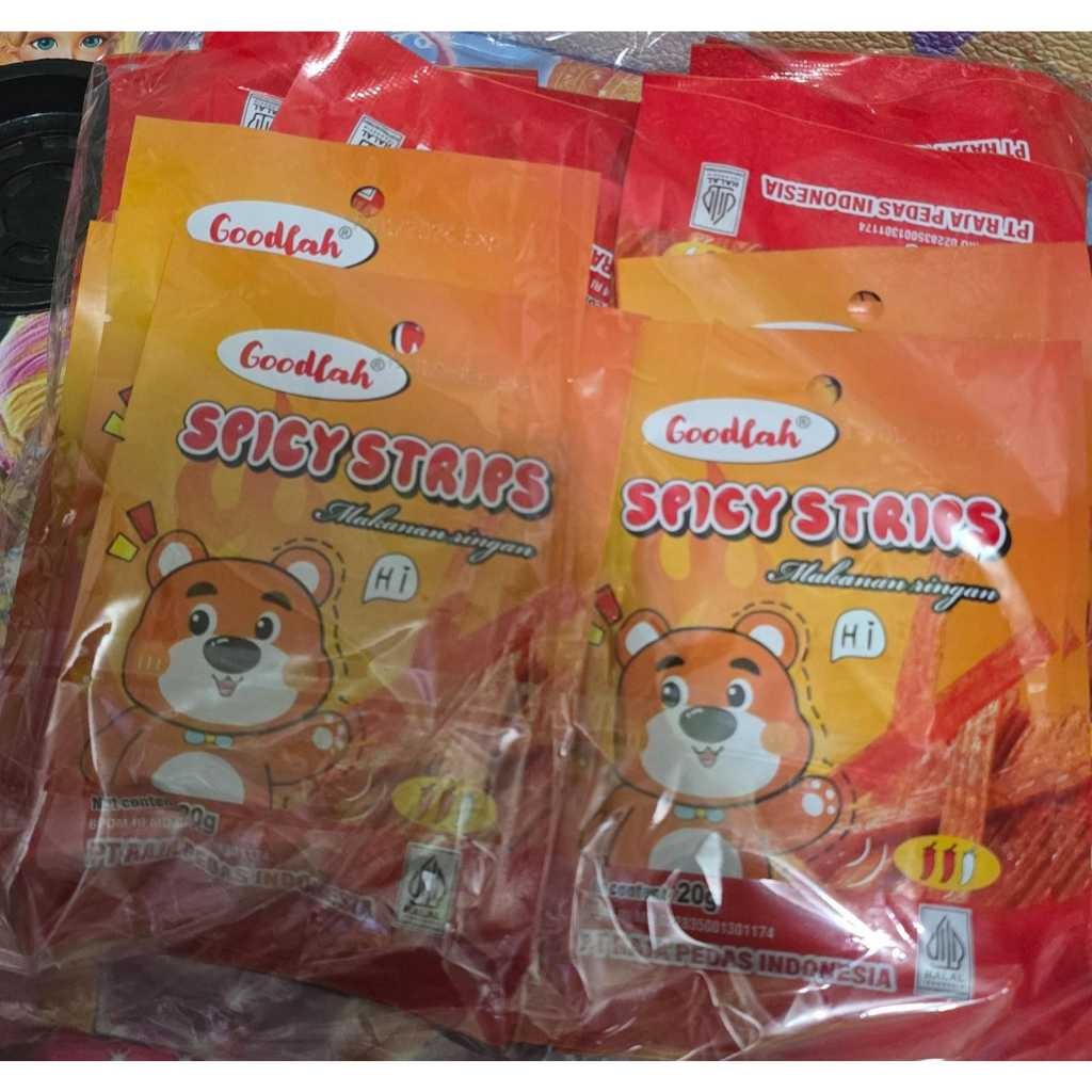 

Spicy Strips Trips Snack godlah makanan ringan raja pedas Renceng Vegetarian Gluten Stik