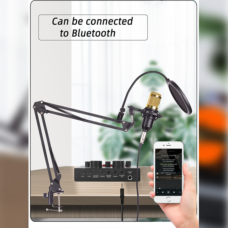 Soundcard V8/PAKET KUMPLIT MIC CONDENSER BM 800 + STAND + SOUNDCARD V8 + SPLITTER