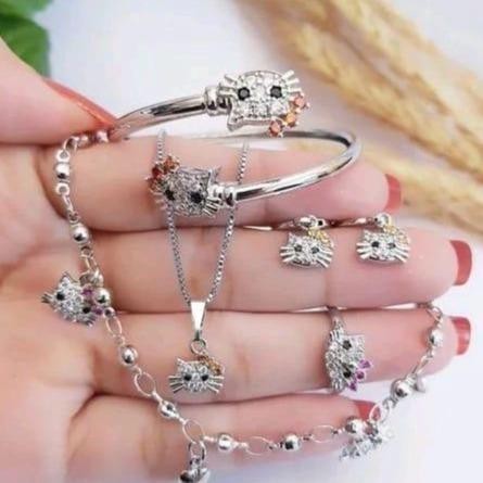 Perhiasan anak satu set emas putih lucu isi 4 pcs anti karat realpict cantik fashion aksesoris anak