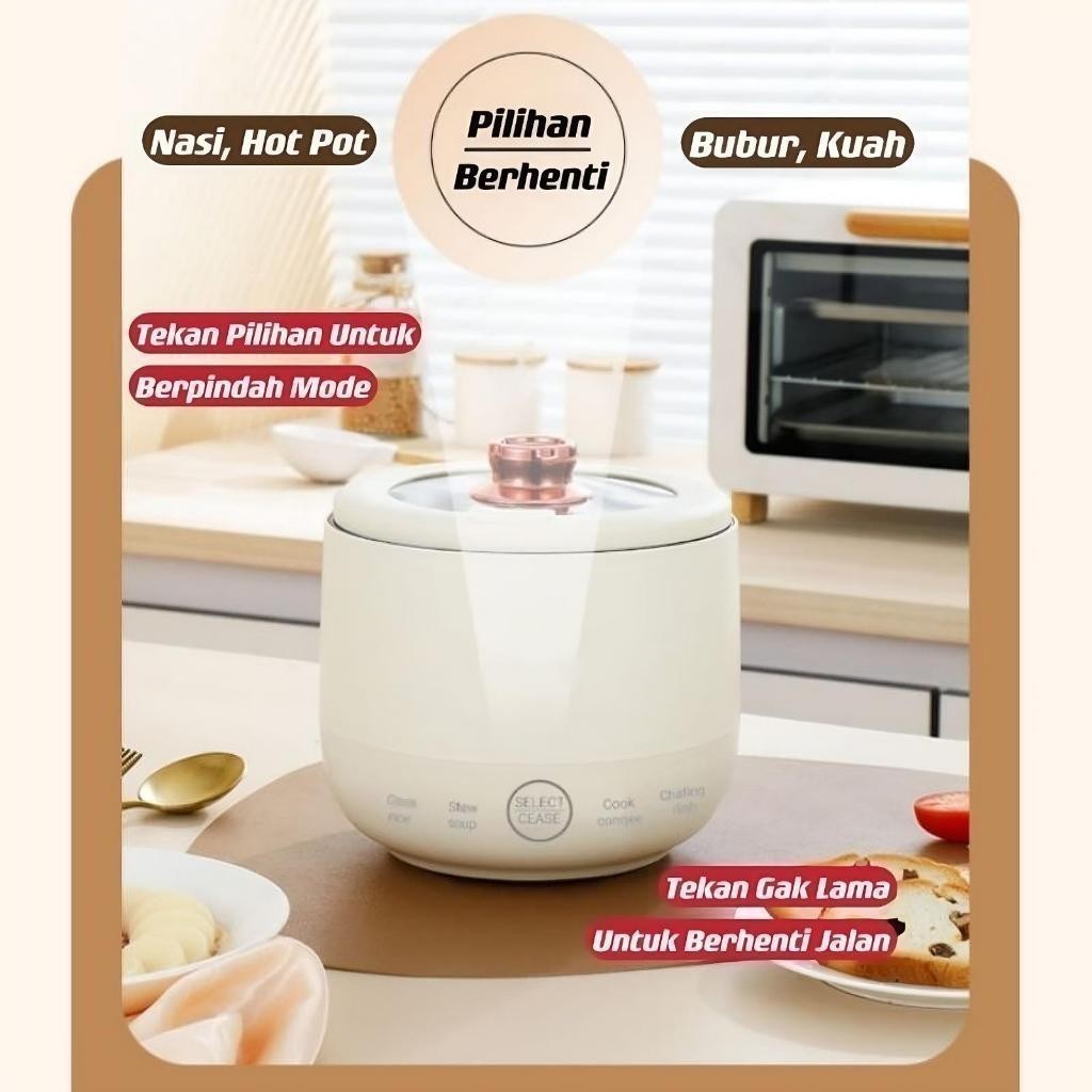 Panci Listrik Rice Cooker mini 1.6L Rice Cooker Penanak Nasi 400W Elektronik pot Rice Cooker Serbagu