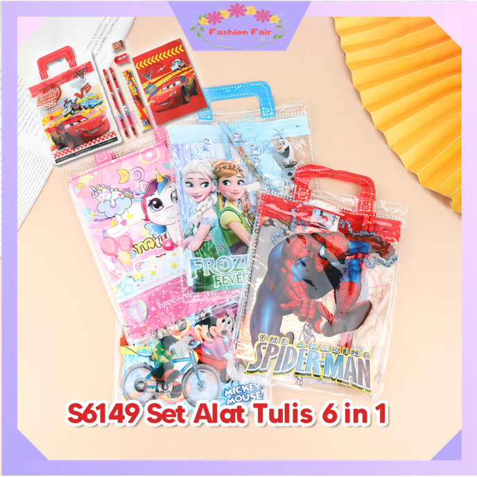 

FASHION FAIR S6149 Set Alat Tulis 6 in 1 / Stationery Set Motif Karakter / Hampers Souvenir Birthday Anak / Set Mini Pouch Bag Karakter
