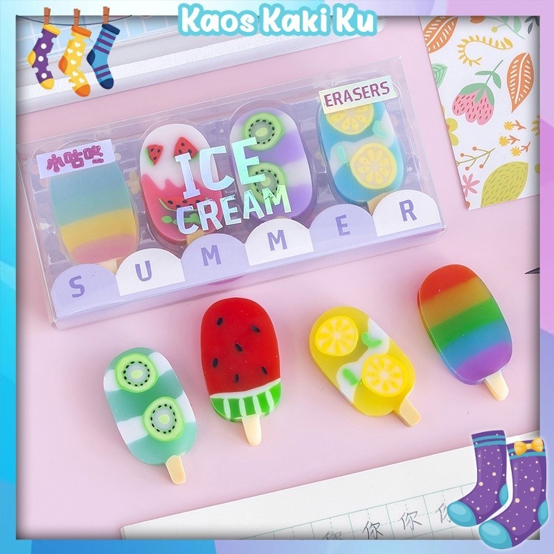 

Penghapus Pensil Karakter Es Krim Ice Cream Erazer Set 4pcs 846