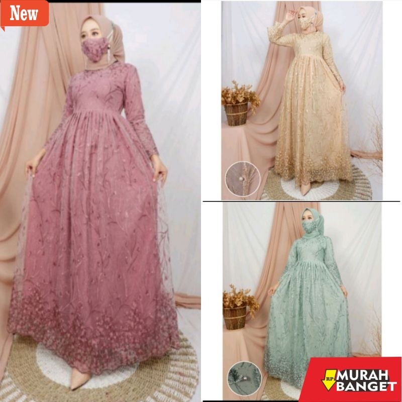 gamis kekinian tahun 2024 GAMIS BROKAT TULLE/GAMIS ORIGINAL/REAL PICT