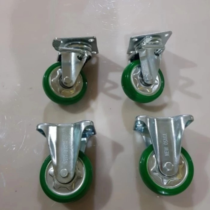 Roda PU Caster Troli Trolly Roda Pu Hijau 4 inch ( 2Rem 2Mati )
