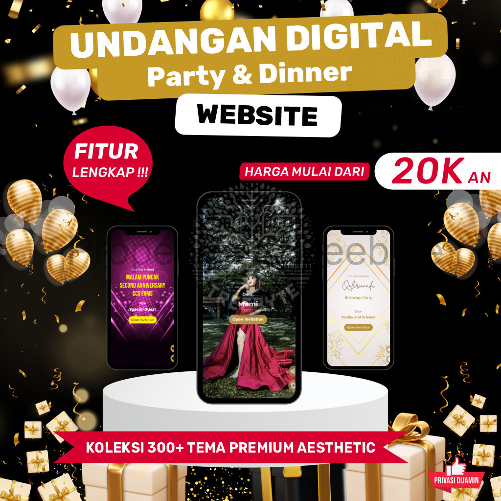 Undangan Digital Party & Birthday Website Ulang Tahun Acara Arisan Gathering Makan Malam Formal | De