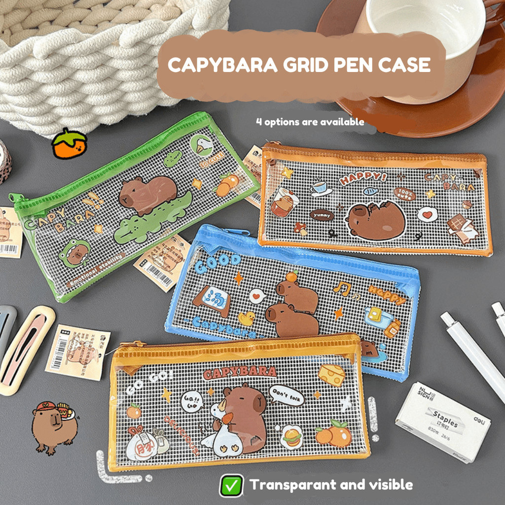 

[HARU] Capybara series Transparent Net Pencil Case Back to School Kotak Pensil Transparan Tempat Penyimpanan Kotak