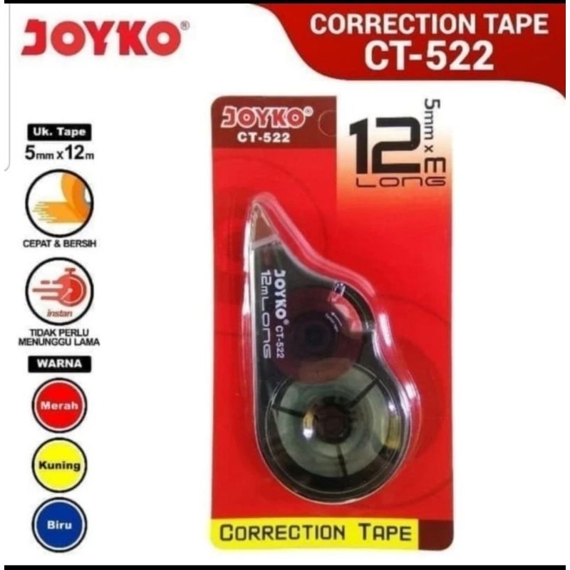 

Tipe Ex Kertas / Pita Koreksi Corection Tape Joyko CT-522 12 Meter BEST SELLER!!!