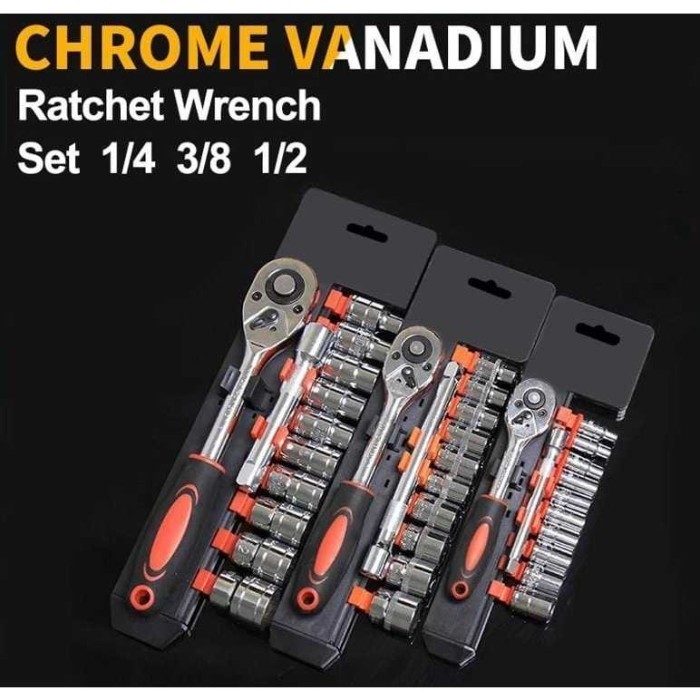 LBX Kunci Socket Wrench SET Ratchet Kunci 1/2 1/4 Pas 12 antarmuka kunci pas soket ratchet 8-24MM Se