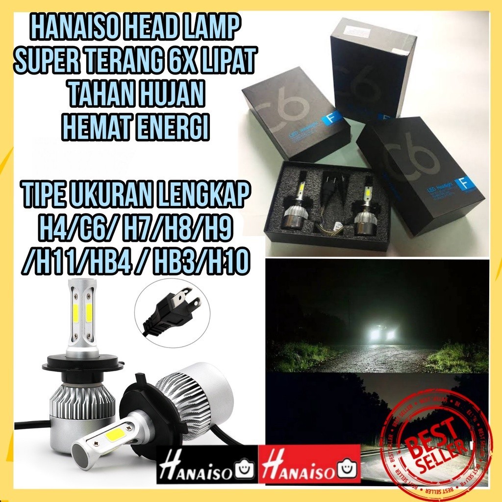 SEPASANG 1Set 2pcs MEDAN Lampu Bohlam Depan Head Lamp Mobil Niguels C6 H4  COB H4 H8 H11 H16 H1 H7 H