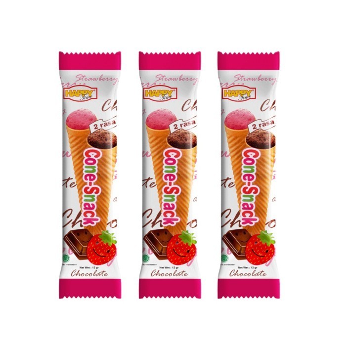 

Happy Time Cone Snack Cokelat Strawberry 12g Isi 10pcs Cemilan Murah dan Enak