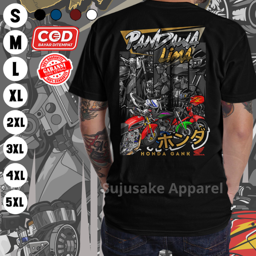 Baju Kaos Pria Honda Gank Pandawa 5 Lima Herex Jatim Cb Gl Mp Megapro Gl100 C70 Pitung Distro Origin