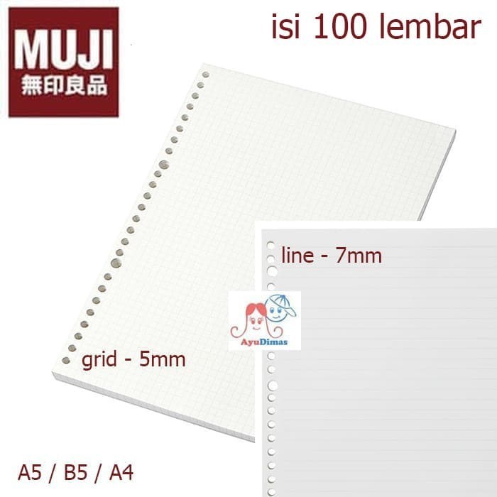 

promo ✨ -MUJI - Loose Leaf paper A5/B5/A4 - line / Grid / Dot / Blank - kertas - A5 Grid