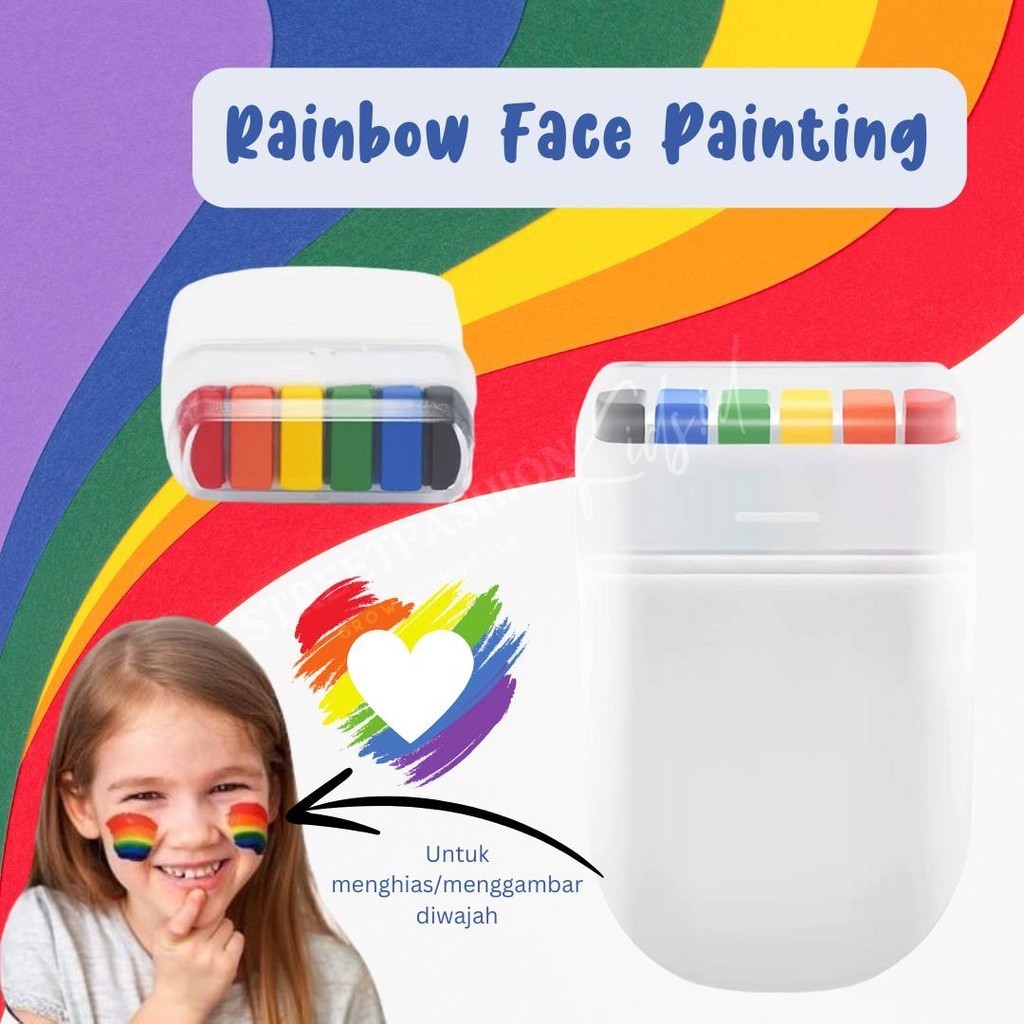 Streetfashionkids.id - Face Painting Warna Pelangi Rainbow Make Up Cat Wajah Painting Wajah Face Bod
