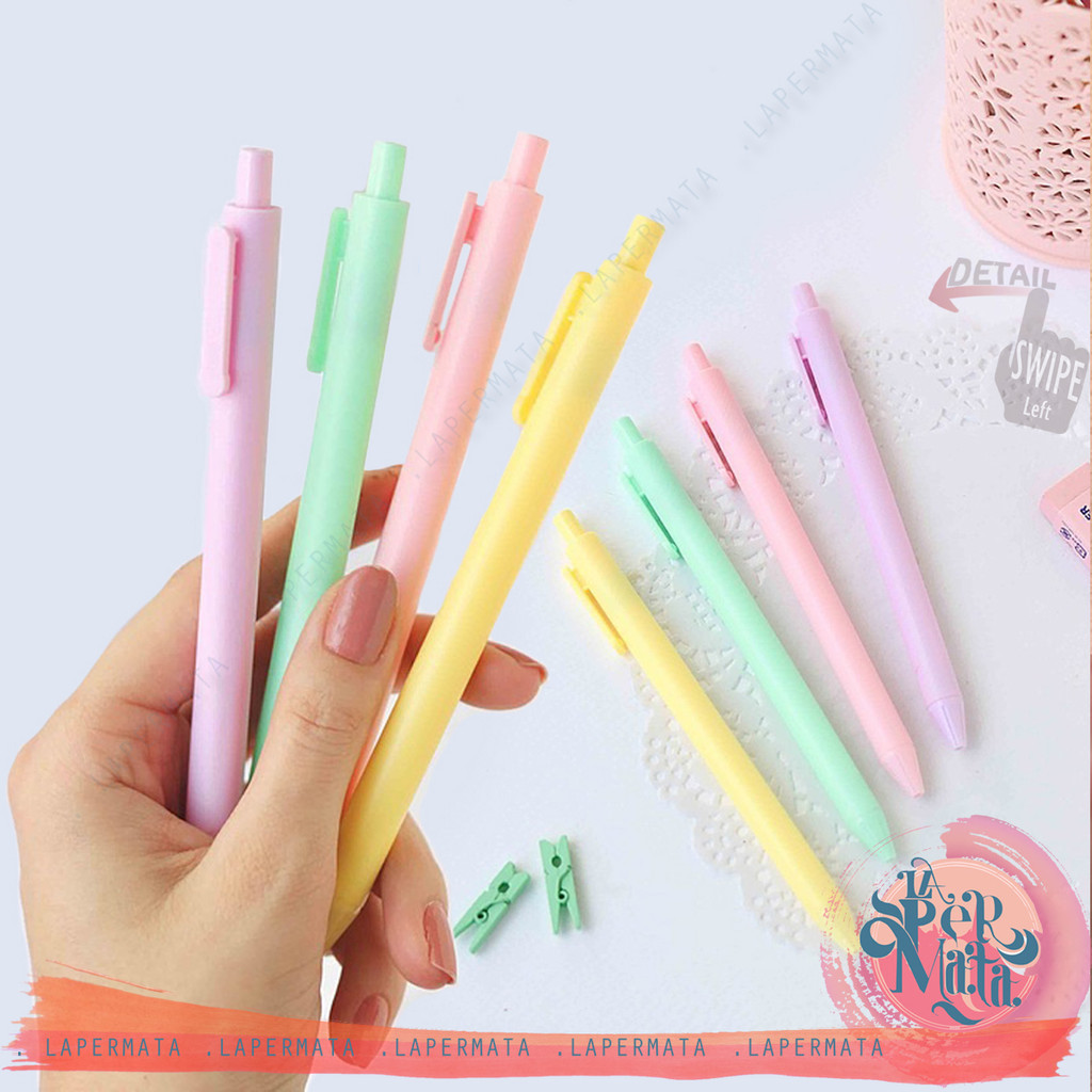 

Pena Warna Pastel Tinta Hitam Bolpoin Cetekan Pen Warna Macaron Polos - LPM Shop