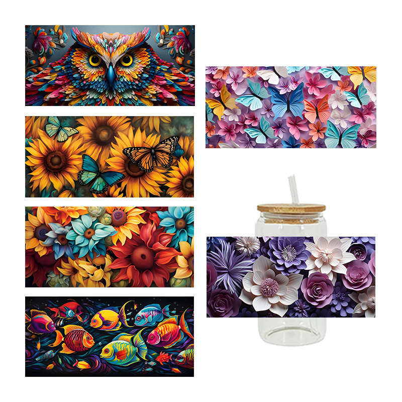 

UV DTF Transfer Sticker Flower Theme For The 16oz Libbey Glasses Wraps Cup Can DIY Waterproof Easy To Use Custom Decals D3370