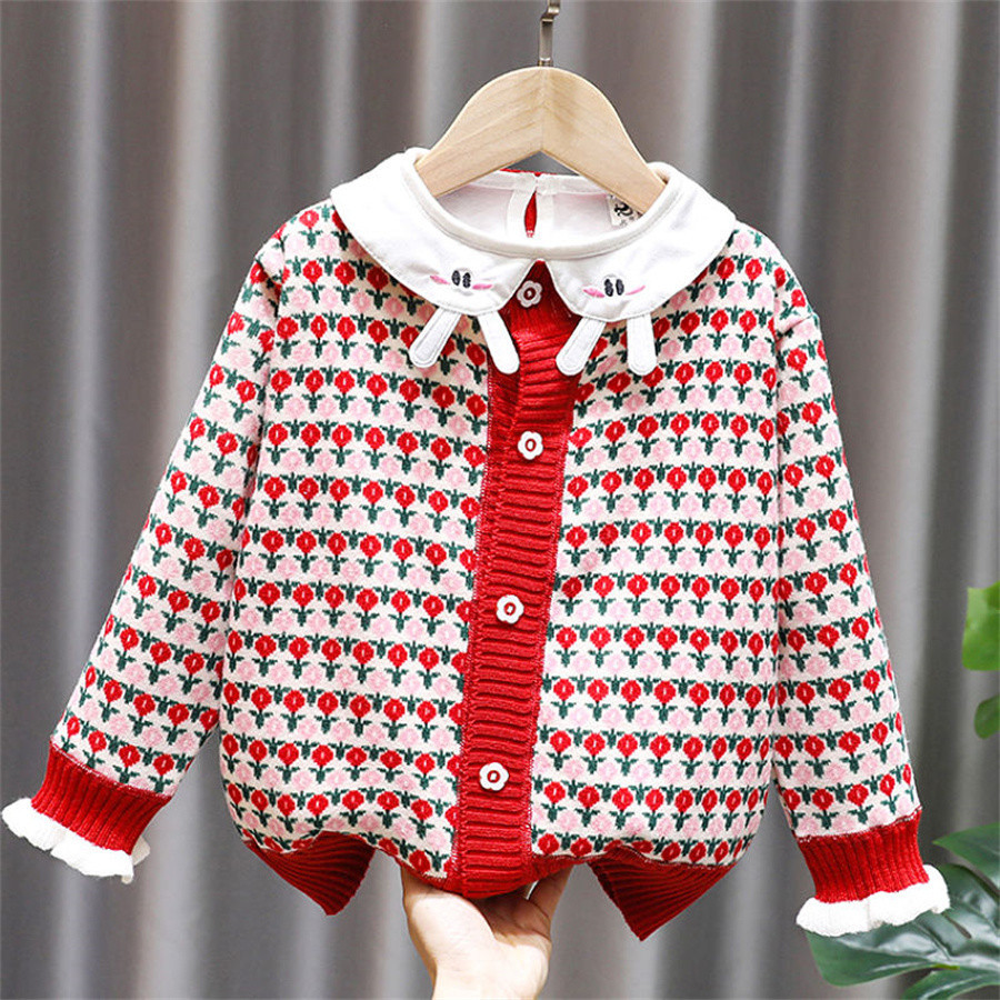 Autumn Winter Baby Girls Knitted Cardigan Sweaters Coat Children Clothing Kids Handmade Wool Ball Ca