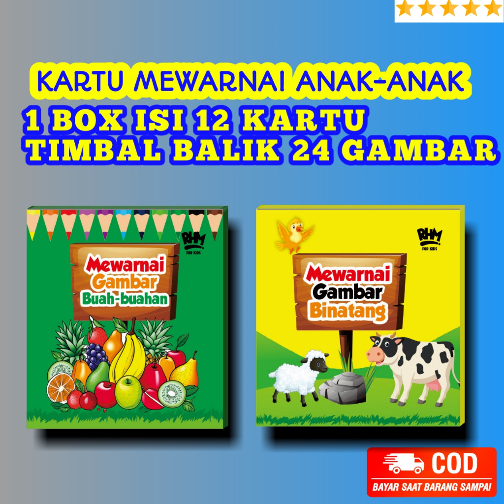 

Kartu Mewarnai Anak / Edukasi Mewarnai Karakter Hewan / Buah - Buahan / DLL /menariknovel