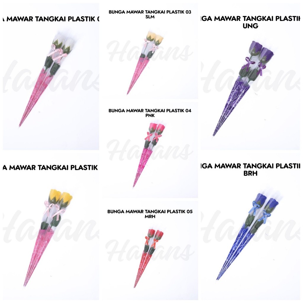(HASANS FLORIST)[24 Pcs] Tangkai Bunga Mawar / Bunga Mawar Plastik Palsu / Bunga Mawar Tangkai Plast