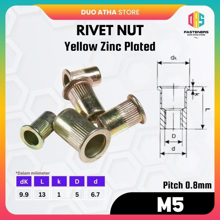 Rivet Nut M5 Yellow / Mur Rivet M5 Kuning / Insert Nut M5 / Sert Nut