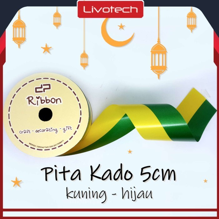 

1 Roll Pita Kado Jepang Hijau Kuning 50mm x 14m Ribbon Jepang 2" Pita Lebaran 5cm