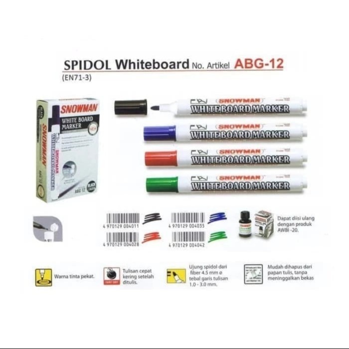 

Spidol Snowman Whiteboard ABG-12 Papan Tulis - Hitam