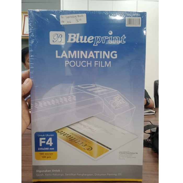 

Blueprint Plastik Laminating Pouch Film F4 100 Mikron f4 BP-LPF100 TSB