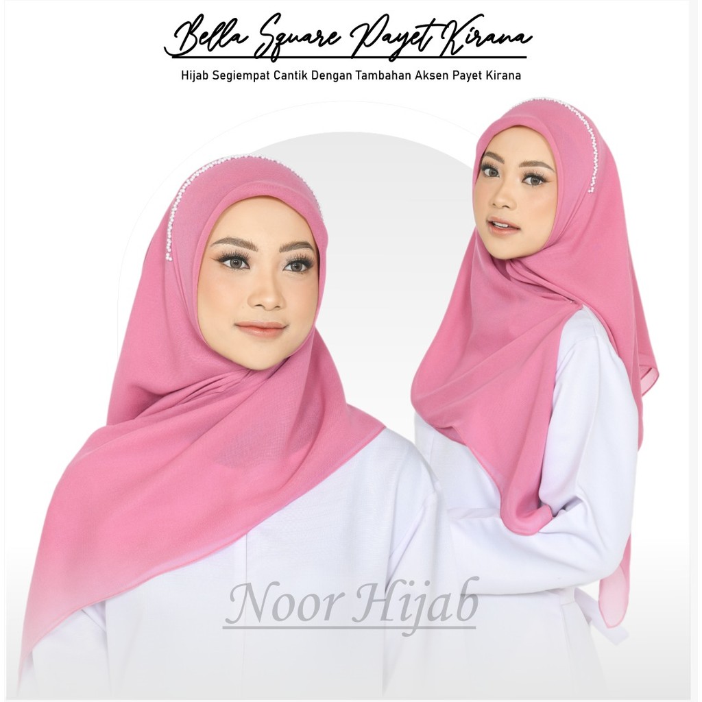 Jilbab Segiempat payet motif kirana// Bella Square pearly motif kirana JAHIT TEPI Polycotton premium