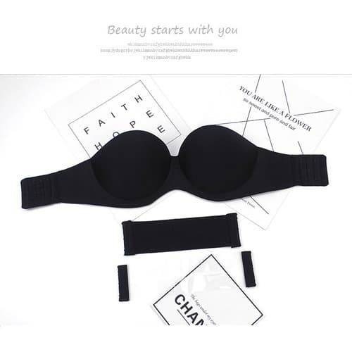✨NEW✨ -Bra Push Up Double Strapless Seamless Invisible Bra Tali Transparan131 - Hitam, D38
