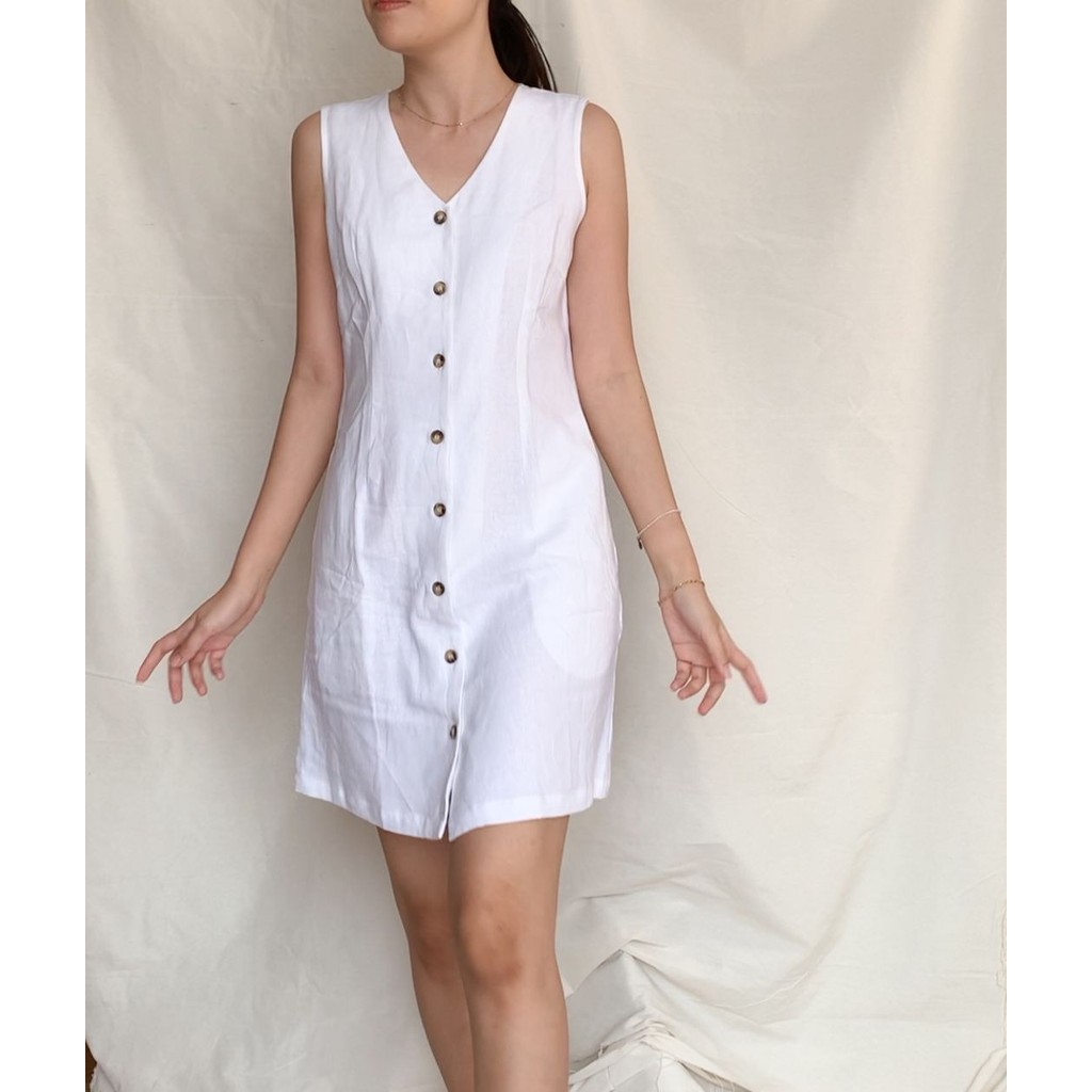 Etta Mini Dress - Premium Linen V-Neck Teracotta