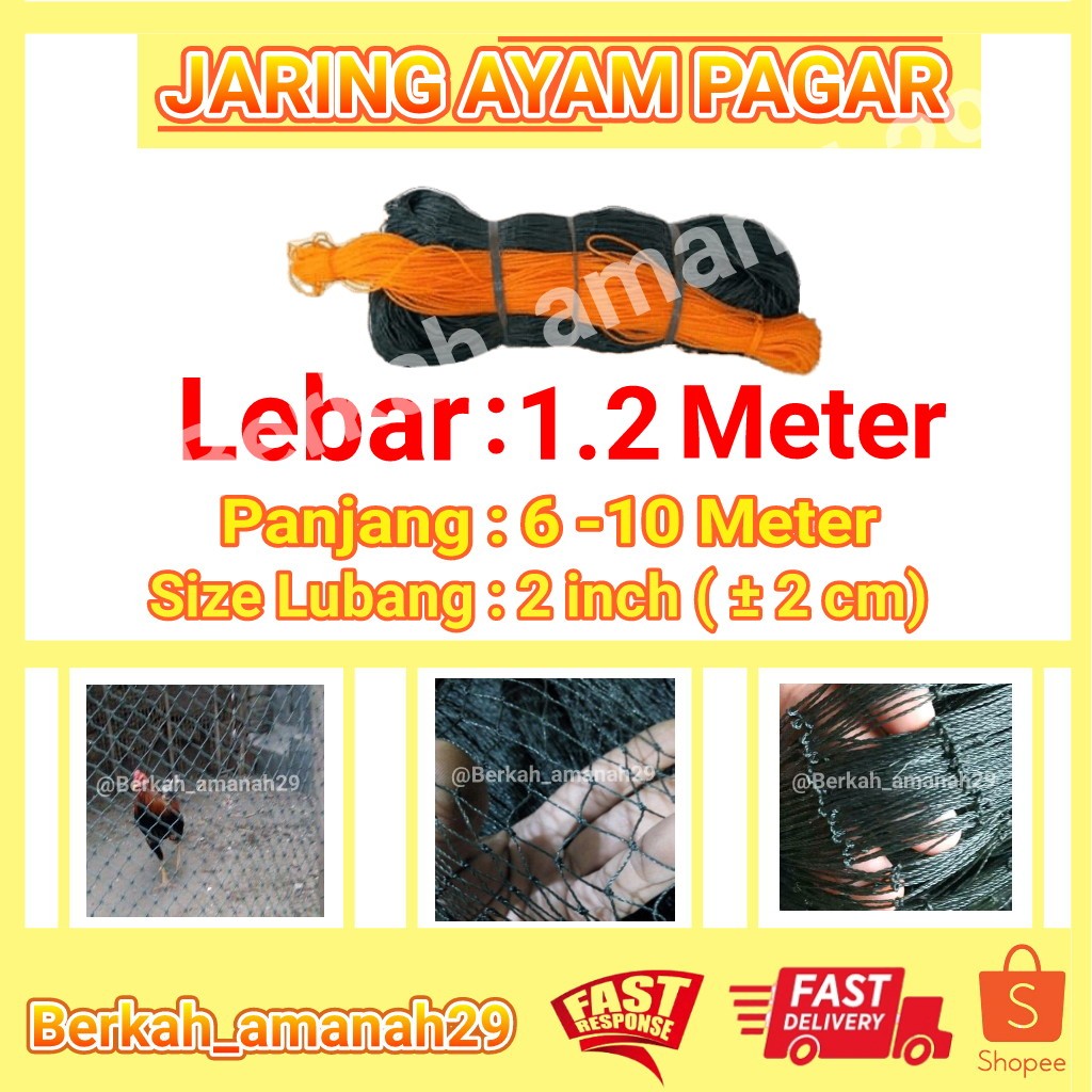 Jaring Pagar Ayam Serbaguna  Kandang  Ayam ( Lebar 1.2 meter x  Panjang 6 - 10 meter) Lubang 2 Inch