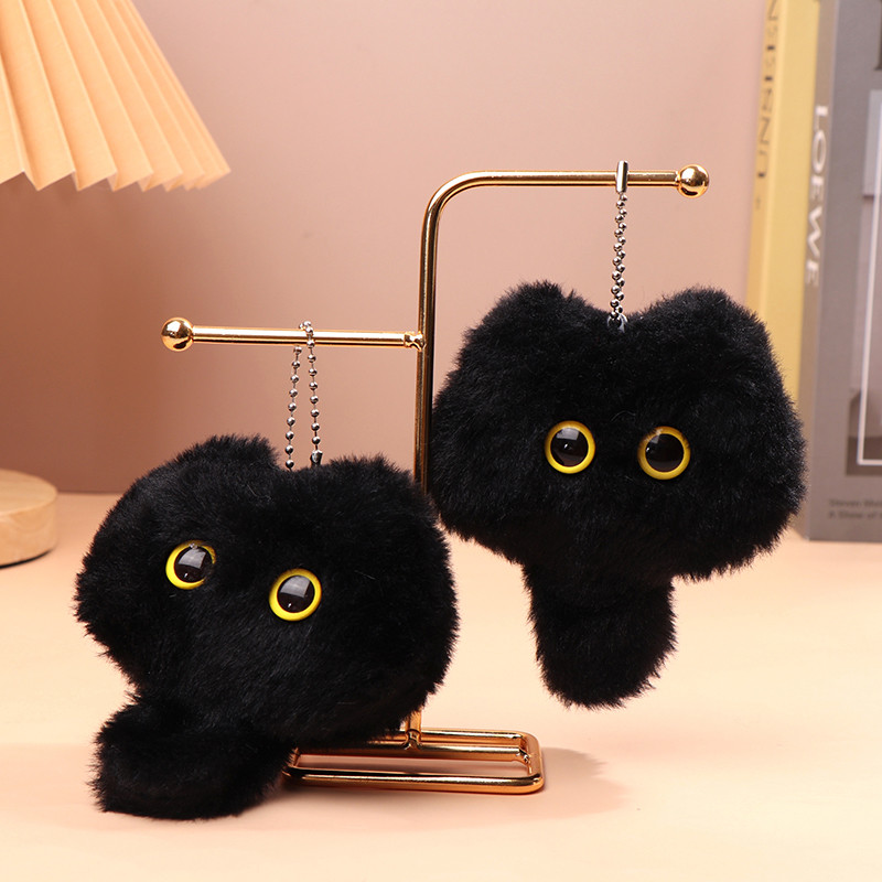 

1Pc Briquettes Black Cat Plush Toy Cartoon Kitten Pendant Soft Stuffed Doll Keychain Car Key Ring Backpack Bag Decor