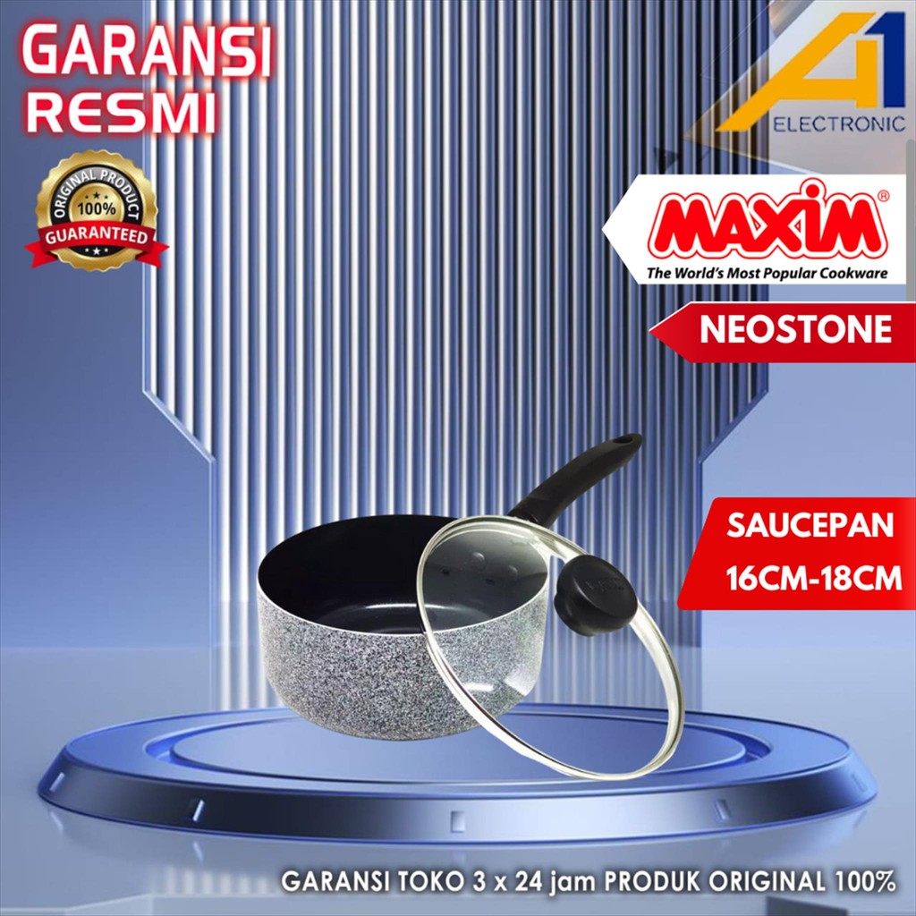 MAXIM Panci Susu NEOSTONE 16 / 18 cm Sauce Pan Kuah Tutup Kaca