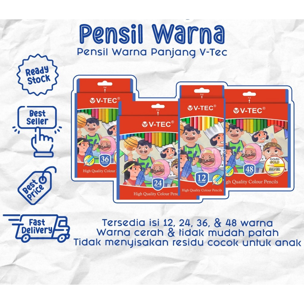 

Pensil 12/24/36/48 Warna Panjang V-TEC