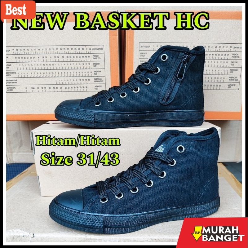 sepatu basket terbaik 2024 NEW BASKET Sepatu Sekolah Kerja Cowok Cewek NB HC Hitam Polos Resleting S